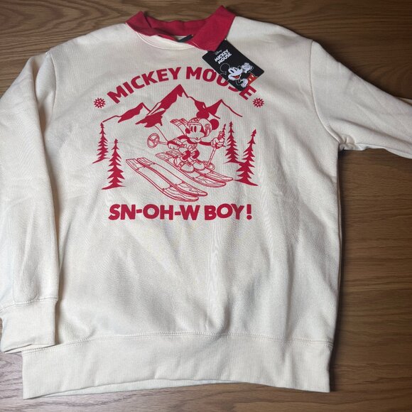 MICKEY MOUSE snow boy Collared Crewneck Pullover Sweatshirt‎ Size M NWT - Picture 1 of 11